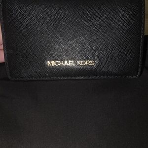 MICHAEL KORS Black Saffiano Leather Wallet with Gold Logo